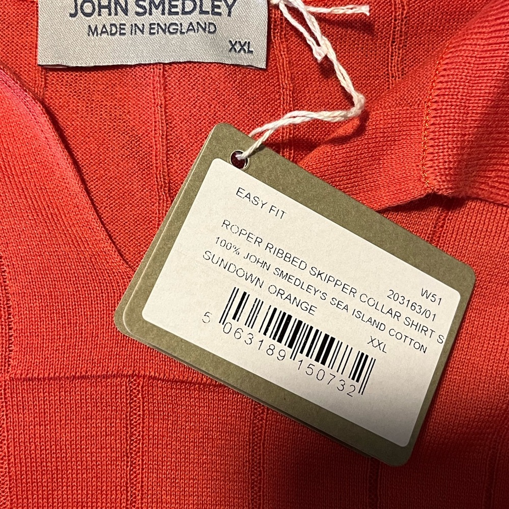 NWT - JOHN SMEDLEY Sundown Orange Ribbed Shirt - Picture 3 of 6